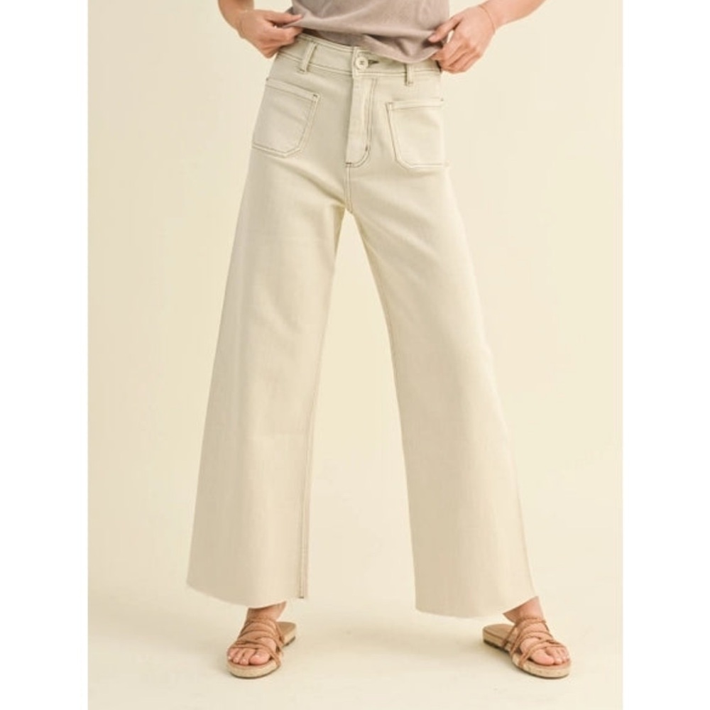 Miou Muse Straight Wide Leg Pants in Beige